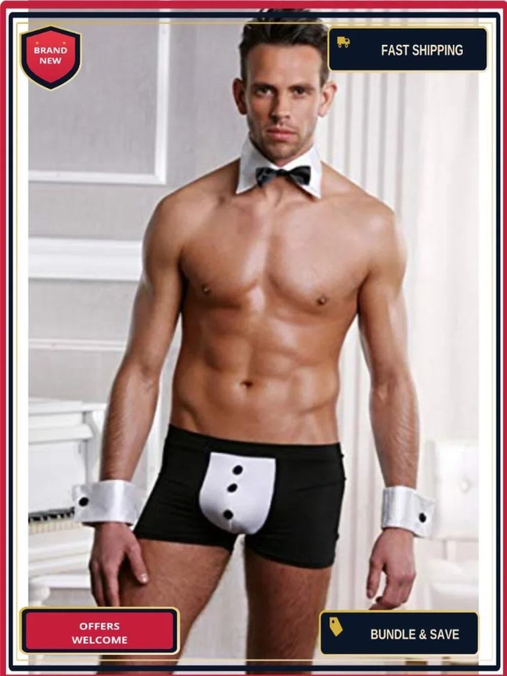 Mens Butler Tuxedo Lingerie Boxer Brief Costume Outfit